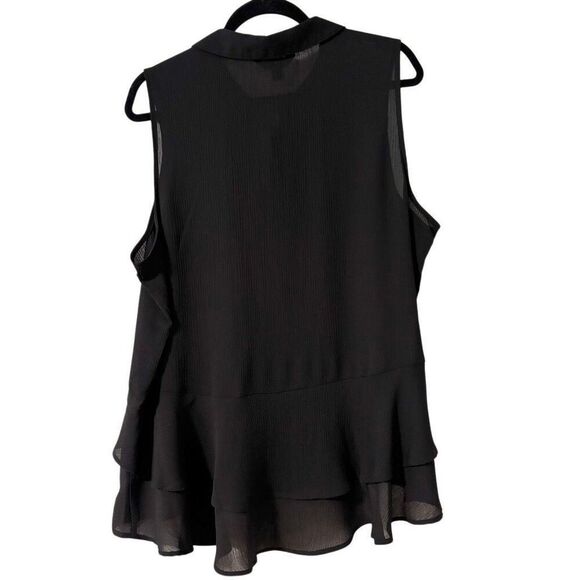 Simply Vera Vera Wang XXL black sleeveless collar hidden button front peplum tie - Picture 5 of 10